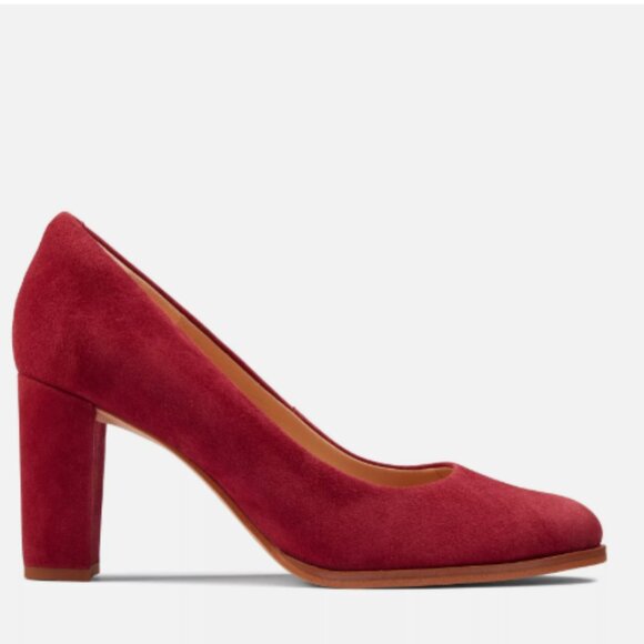 Clarks Red Suede Heels - Picture 1 of 13